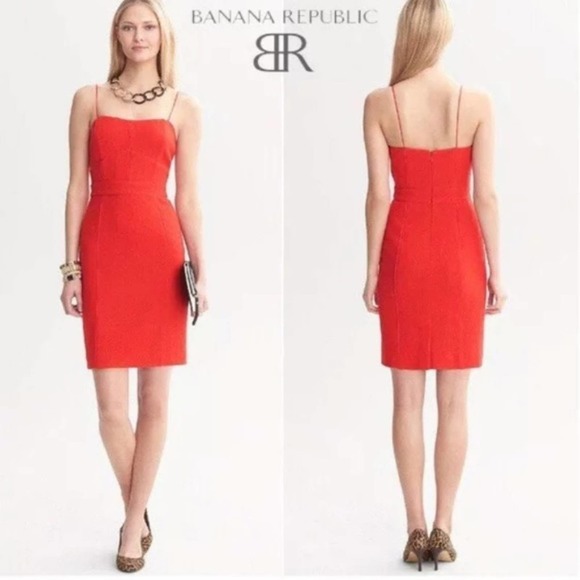 Banana Republic Wool Blend Piped Corset Dress in Vermillion Size 8 - Picture 1 of 9